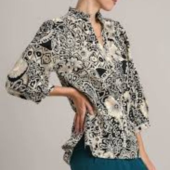 Umgee Tunic Top Women's Size L Mixed Floral Print Hi Low Hem Boho Chic Feminine - Picture 15 of 16